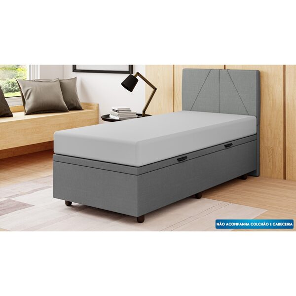 Base Cama Baú Solteiro Linho - Skybox - Cinza