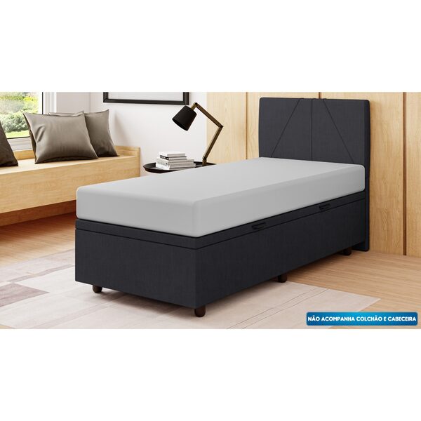 Base Cama Baú Solteiro Veludo - Skybox - Preto