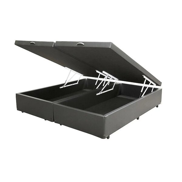 Base Cama Box Baú Bipartido Casal Couro Sintético Cinza 43x13