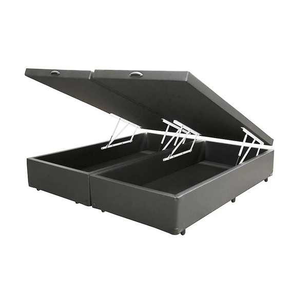 Base Cama Box Baú Bipartido Casal Couro Sintético Cinza 43x13