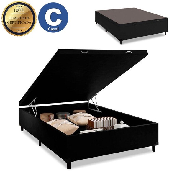 Base Cama Box Bau Casal Lobbox 1 38 X 1 88 X 0 39 Suede Preto