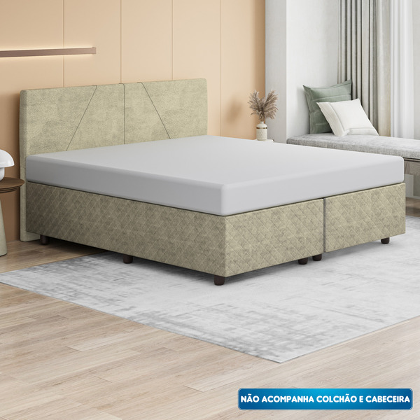 Base Cama Box Casal Queen Size Suede Bordado - Skybox - Bege