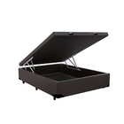 Base Cama Box Com Bau Casal Couro Sintético Marrom 43x138x188