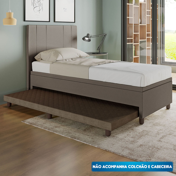Base Cama Box Solteirão Com Cama Auxiliar Corino - Skybox - M