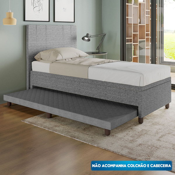 Base Cama Box Solteirão Com Cama Auxiliar Linho - Skybox - Ci
