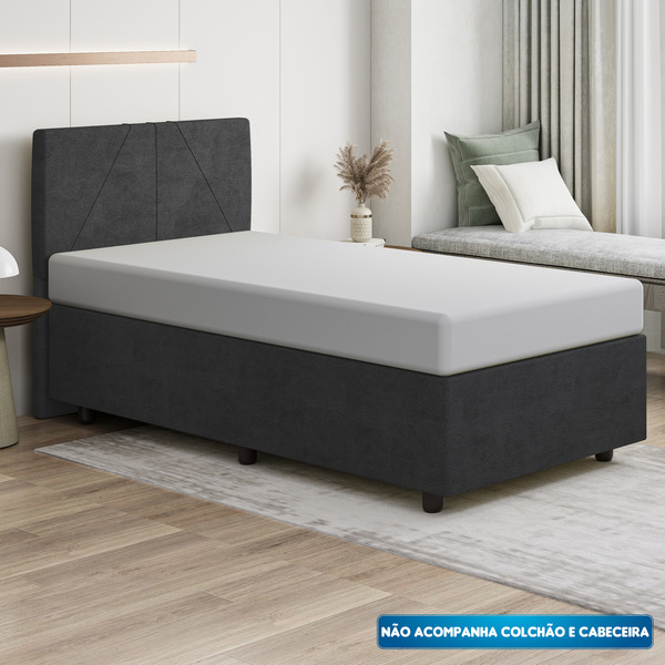 Base Cama Box Solteiro Veludo - Skybox - Preto