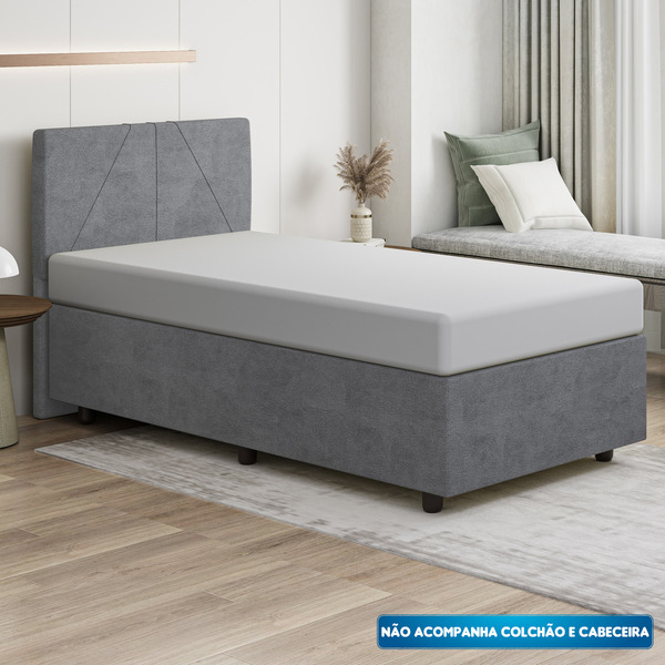 Base Cama Box Viúva Veludo - Skybox - Cinza