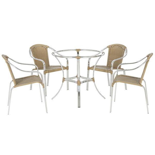 Base De Mesa Com 4 Cadeiras Tóquio Em Aluminio E Fibra Sintet