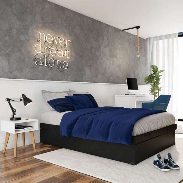 Base Para Cama Box Casal Mabel Com Baú (47x138x188) Preta