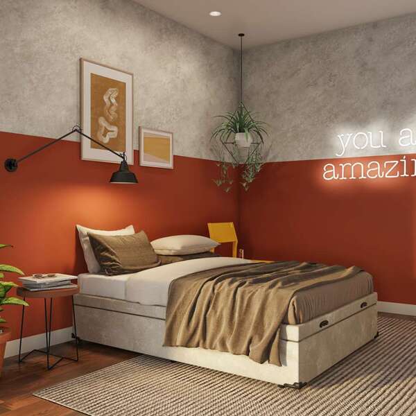 Base Para Cama Box Casal Mack Com Baú Suede (47x138x188) Bege