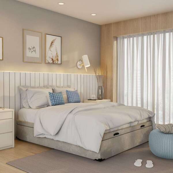 Base Para Cama Box Casal Madalynn Com Baú Suede (47x138x188)