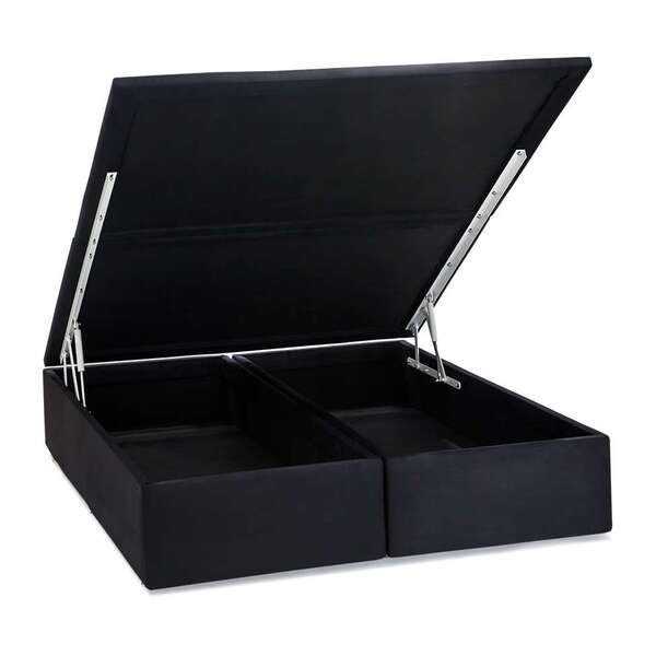 Base Para Cama Box Queen Americana Com Baú Preta
