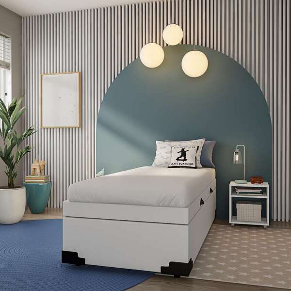 Base Para Cama Box Solteiro Mack Com Baú (45x88x188) Branca