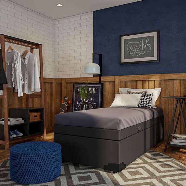 Base Para Cama Box Solteiro Macy Com Baú (45x88x188) Preta