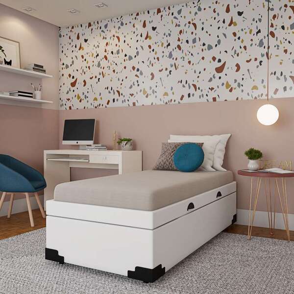 Base Para Cama Box Solteiro Madden Com Baú (45x88x188) Branca