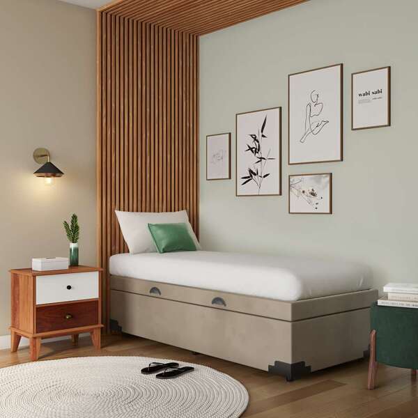 Base Para Cama Box Solteiro Sean Com Baú Suede (45x88x188) Be