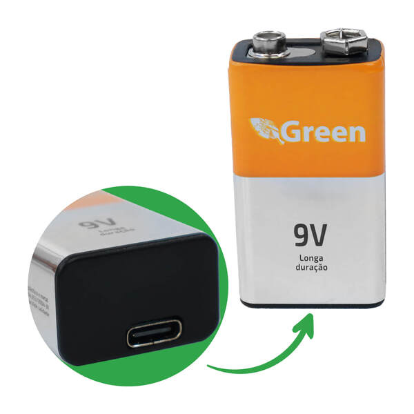 Bateria 9 Volts 500 Ma Recarregável Tipo C Direto Na Bateria