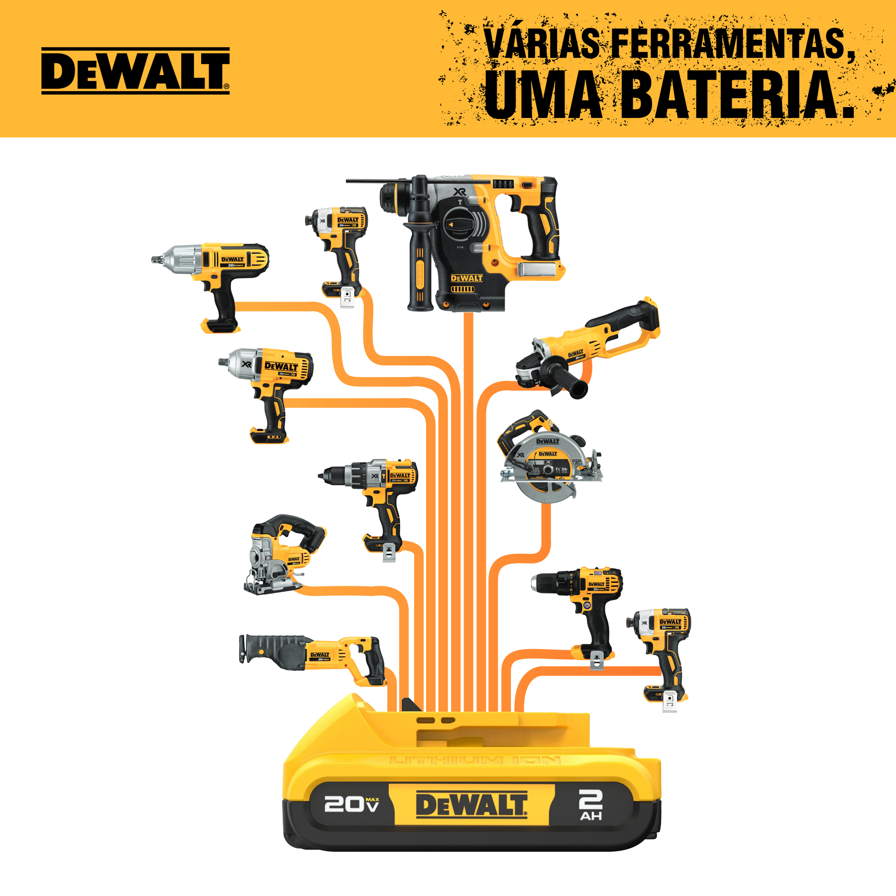Uma bateria. Várias ferramentas