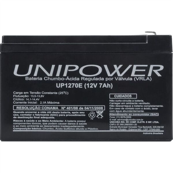 Bateria Unipower Up1270e 12v 7.0ah F187 Nao Automotiva