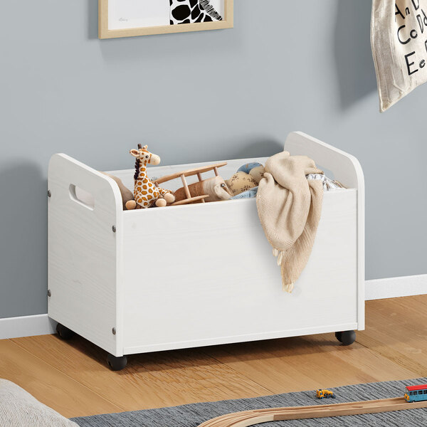 Baú Brinquedos Organizador Rodinhas Madeira Benjamin Branco