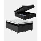 Baú Casal Bipartido + Colchão D33 One Face - Couro Preto