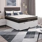 Baú Casal Bipartido + Colchão Molas Ensacadas Couro Branco