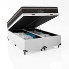 Baú Casal Bipartido + Colchão Molas Ensacadas Couro Branco