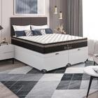 Baú Casal Bipartido + Colchão Molas Ensacadas Couro Branco