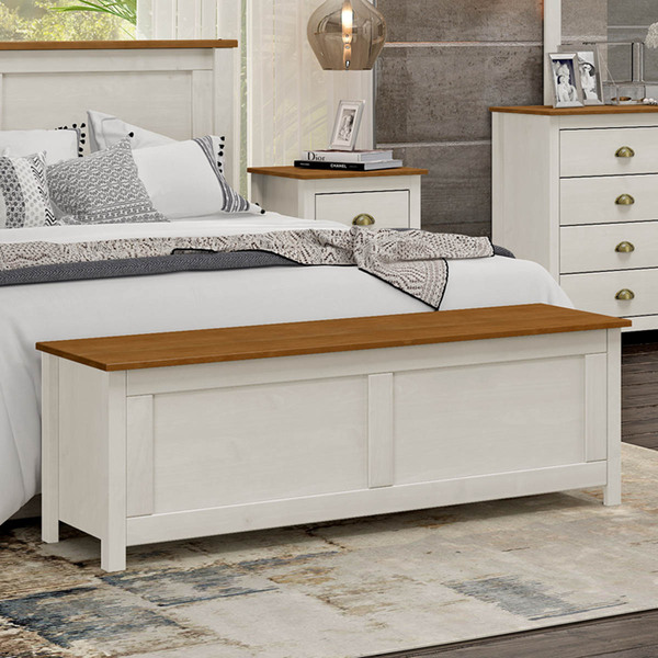 Baú Casal Linha Topázio Branco Lavado/teca Madeira Maciça Pin