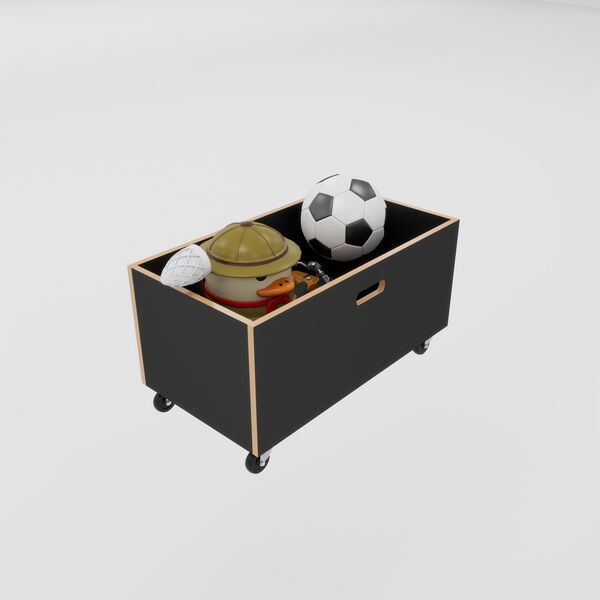 Baú Organizador De Brinquedo Com Rodinhas-mdf Preto- Brincar