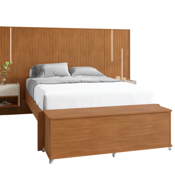 Baú Para Quarto De Casal Com Banco Ripado Cedro Rodízios De S