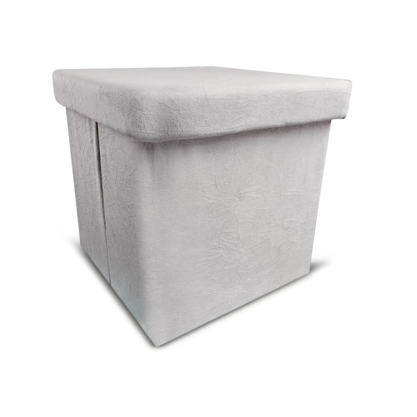 Baú Puff Organizador Desmontável Cinza Médio 38,5x38,5x38,5cm Suede Casa Viva