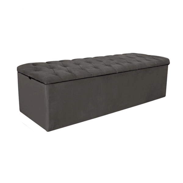Baú Recamier Sapateira Calçadeira Casal Suede Cinza 138cm Est