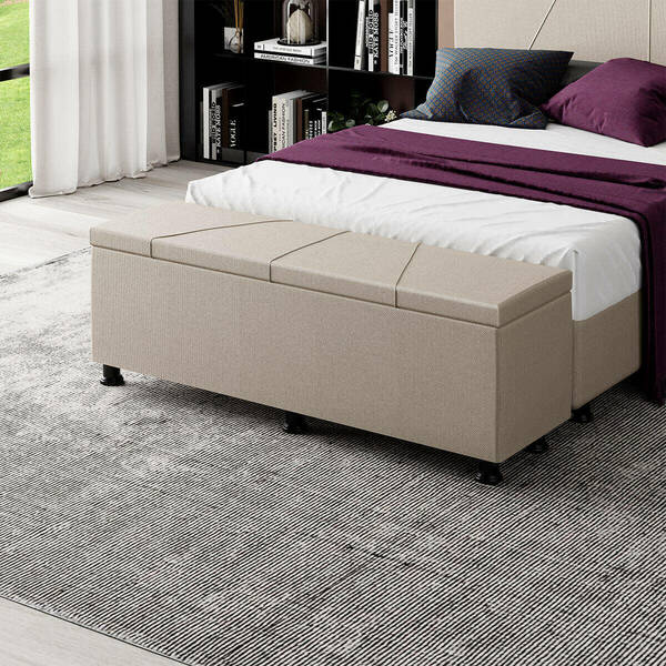 Baú Sapateira Estofada Casal Júpiter Linho - Skybox - Bege