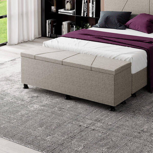 Baú Sapateira Estofada Casal King Size Júpiter Linho - Skybox