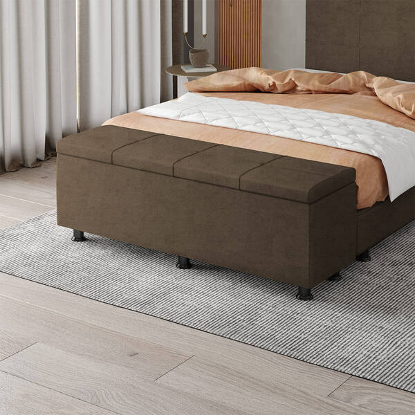 Baú Sapateira Estofada Casal Queen Size Marte Veludo - Skybox