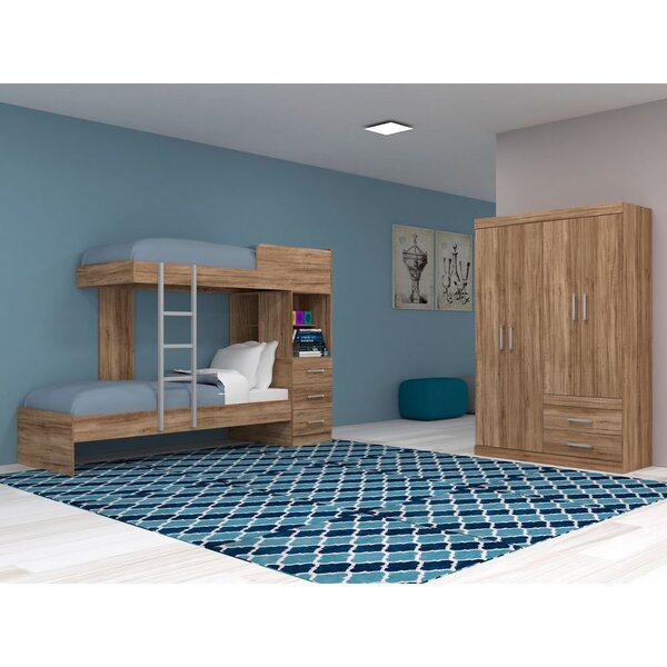 Beliche 3 Gavetas Havana Mais Guarda-roupa 4 Portas 2 Gaveta