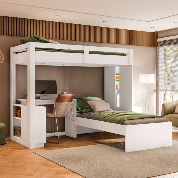 Beliche Adulto Com Escrivaninha Office Moon Branco