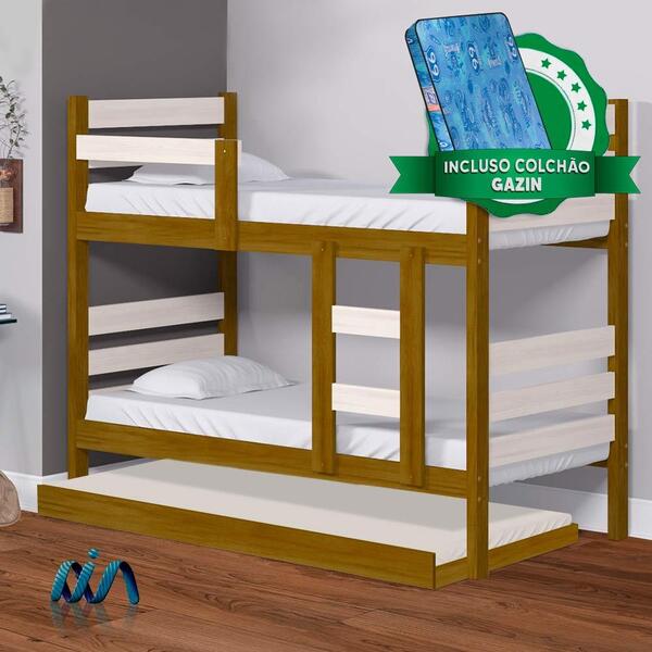 Beliche Com Cama Auxiliar Em Madeira Maciça Imbuia Branco Lav