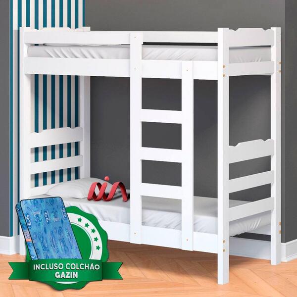 Beliche De Madeira Maciça Alta Solteiro Life Branco Nemargi C