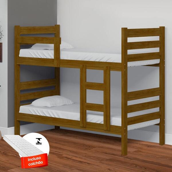 Beliche De Madeira Maciça Com 2 Colchões Imbuia Bahia Nemargi