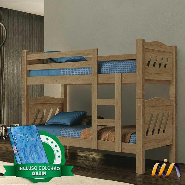 Beliche De Solteiro Castanho Pérola Fenix Com Colchão Gazin