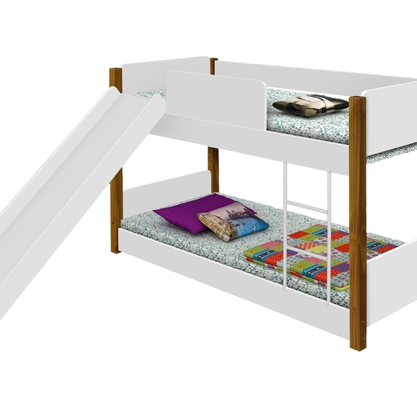Beliche Infantil Branca E Mel Com Escorregador E Colchões