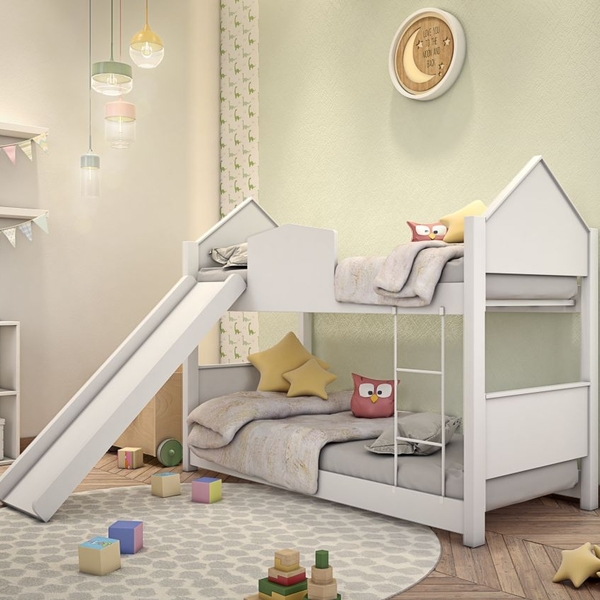 Beliche Infantil Casinha Prime Branco Neve Escorrega Colchão