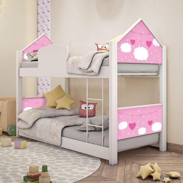 Beliche Infantil Casinha Prime Nuvem Menina Com Colchões