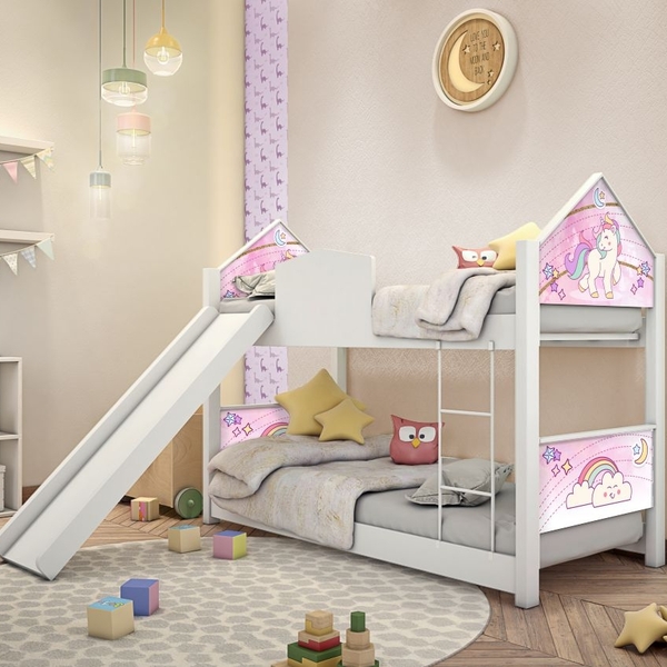Beliche Infantil Casinha Prime Unicórnio Com Escorregador