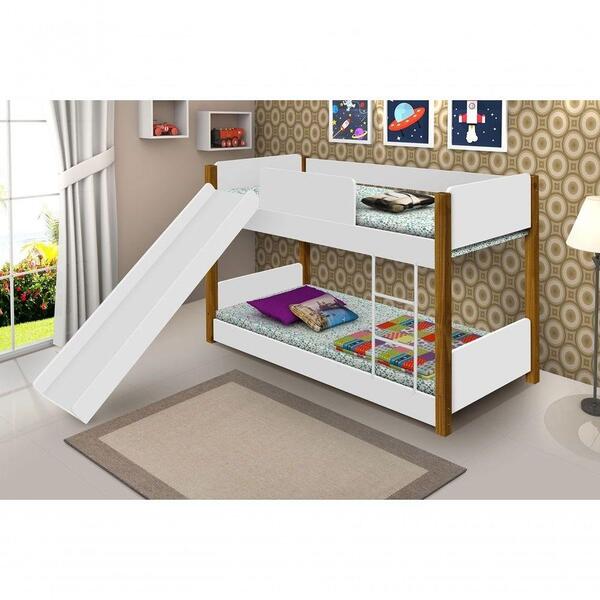 Beliche Mini Cama Branca E Mel Com Escorregador