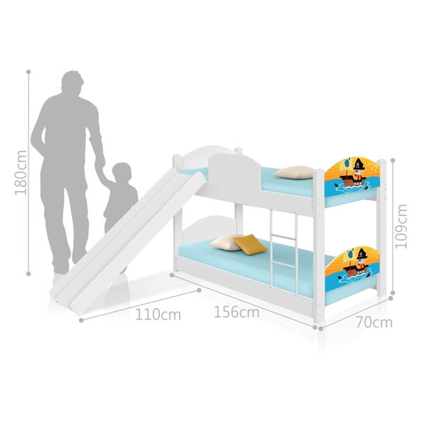 Beliche Mini Cama Pirata com Escorregador e Colchões