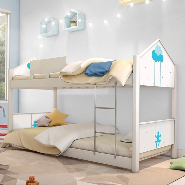 Beliche Montessoriana Casa Balanço Azul Com Colchões