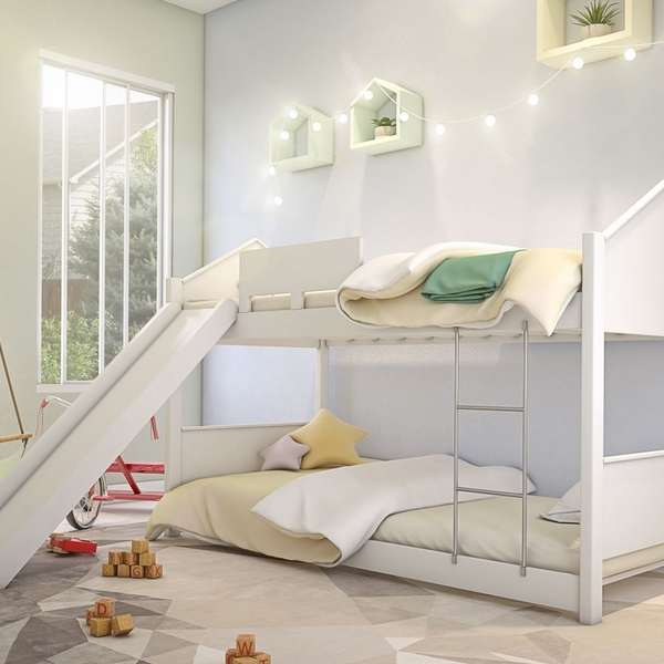 Beliche Montessoriana Casa Branco Neve Com Escorregador